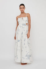 Eyona Cut-Out Back Tie Maxi Dress Print Cream Blue