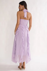 Spirit Frill Trim Halterneck Maxi Dress Purple