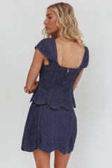 Halen Scalloped Mini Skirt Indigo