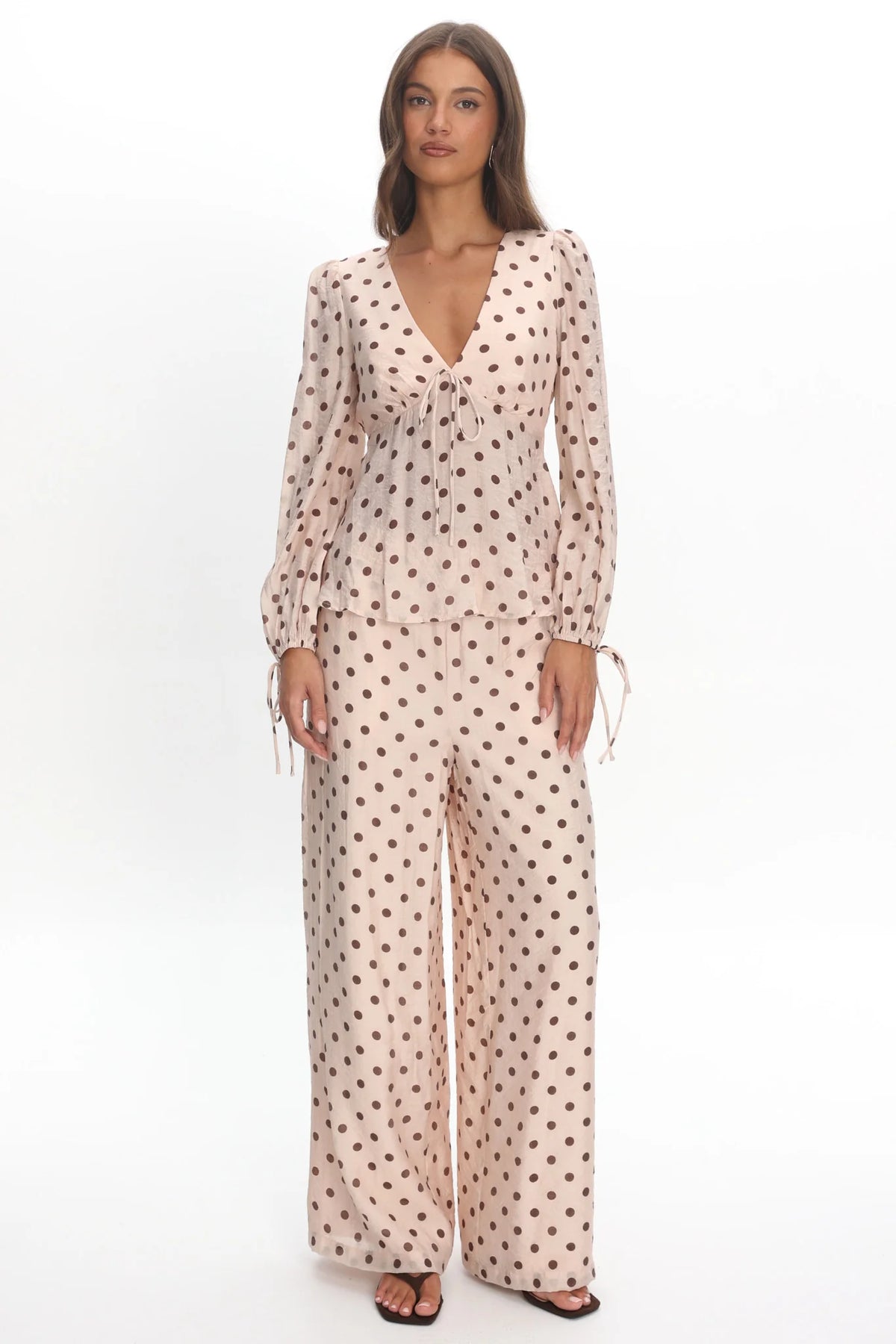 Anessa Balloon Sleeve Top Polka Dot Cream