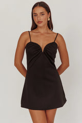 Keiosha Pleated Sweetheart Neckline Mini Dress Black