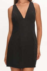 Ashe Crossover Back V Neck Mini Dress Black