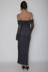 Martinez Off-Shoulder Midi Dress Slate Blue