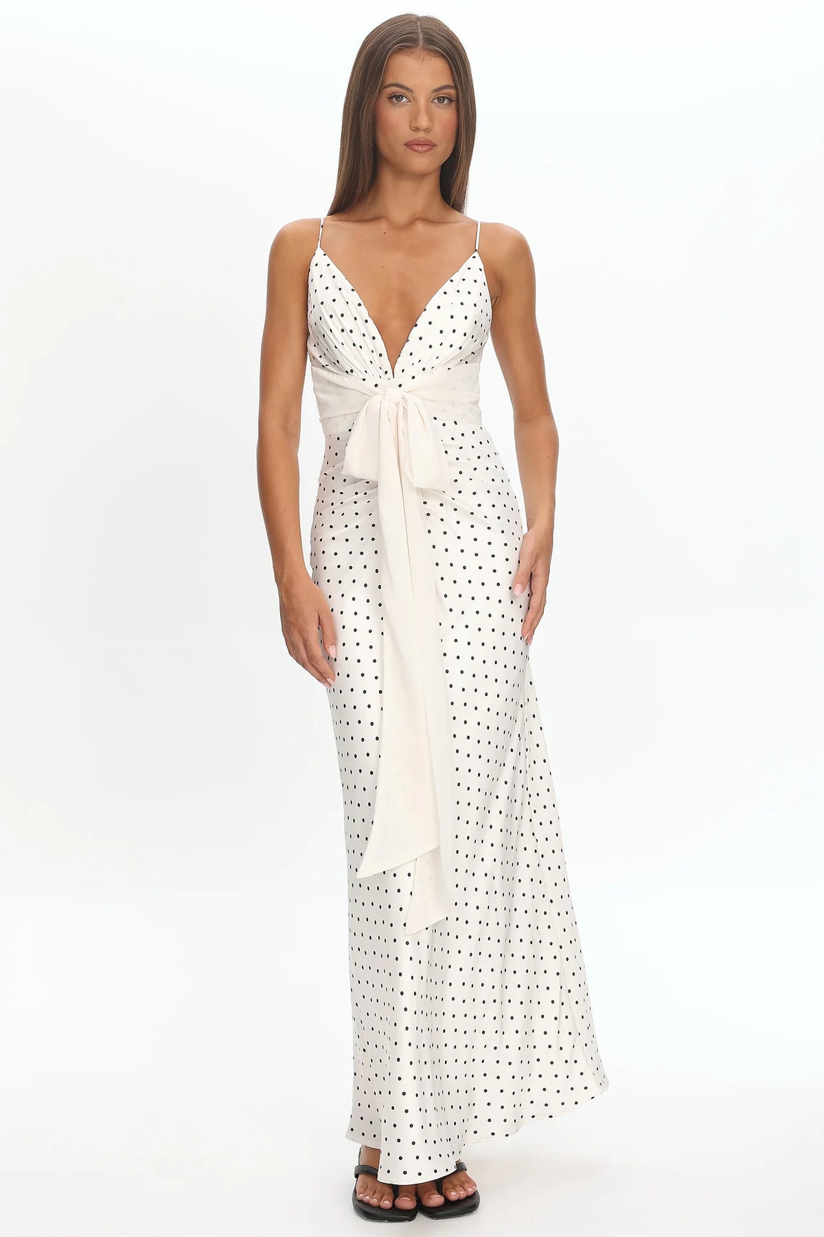 Ambrette Bow Waist Maxi Dress Polka Dot Cream