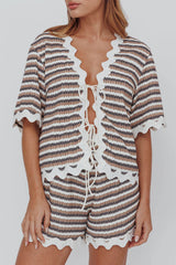Breakaway Tie Front Shirt Stripe Mocha