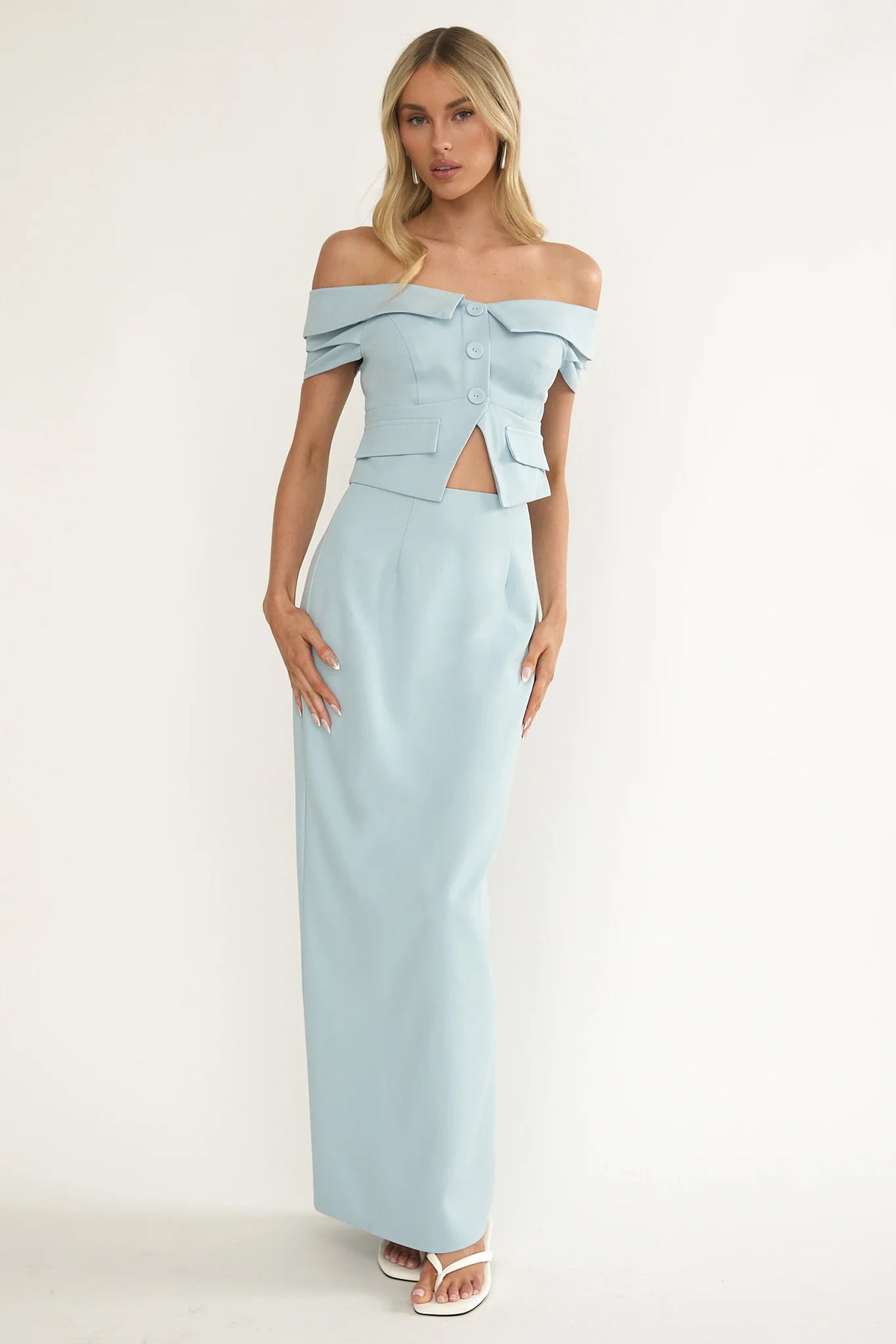 Maelie Column Maxi Skirt Blue