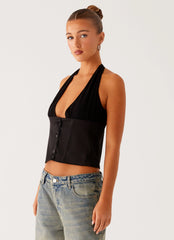 Lets Pretend Halterneck Top - Black