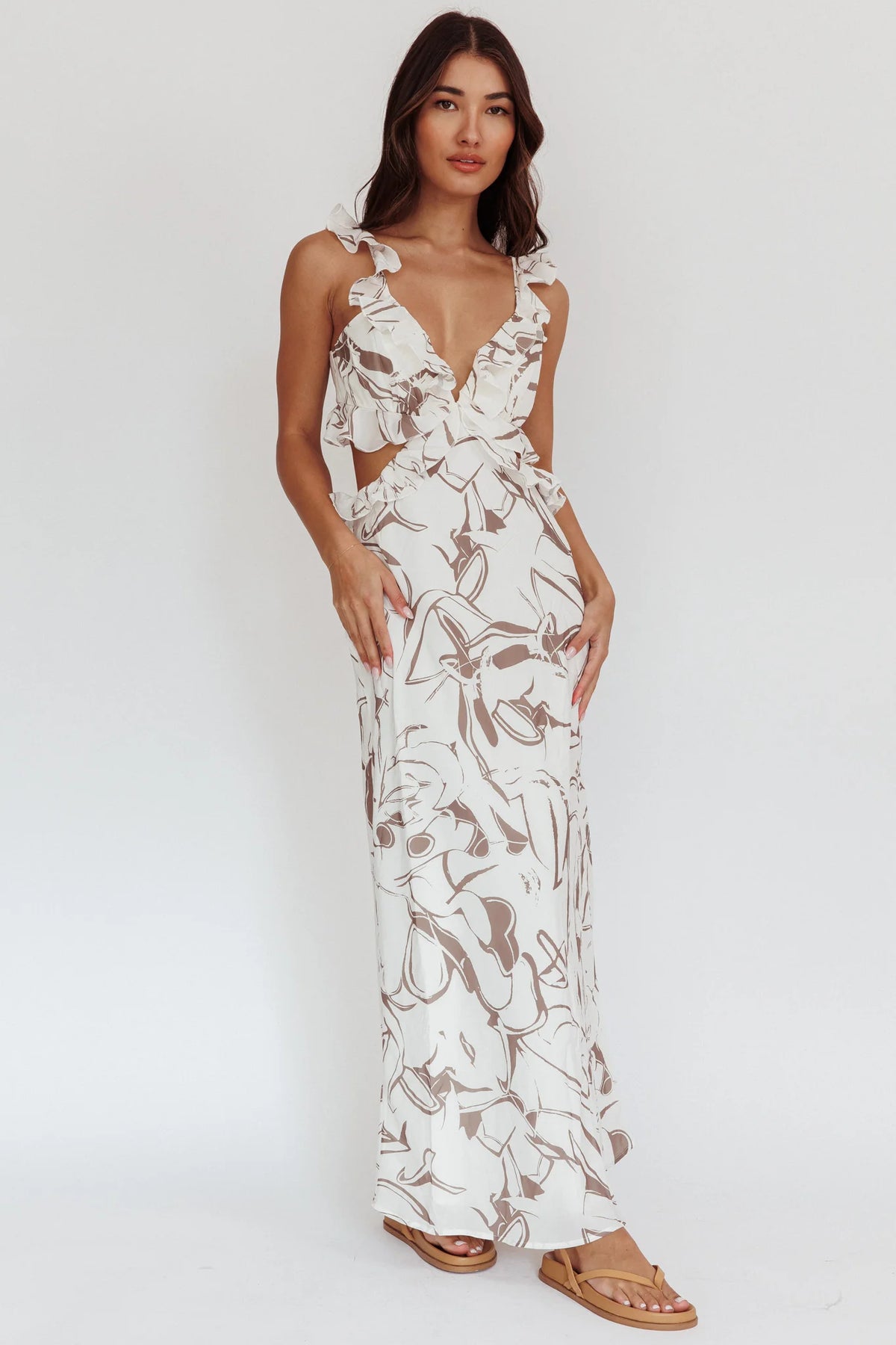 Second Chances Ruffle Trim Maxi Dress Mocha