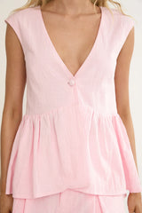 Florrie Button Flounce Top Rosewater