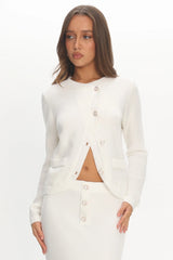 Autumn Breeze Curved Hem Knit Top Off White