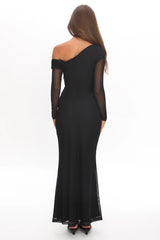 Girl's Night Long Sleeve Mesh Maxi Dress Black