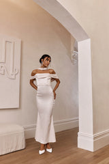 Eclipse Draped Sleeve Midi Dress Beige