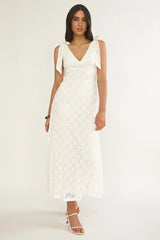 Mykonos Morning Tied Shoulder Maxi Dress Crochet White