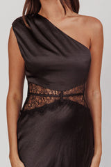 Tarly Lace Waist One-Shoulder Maxi Dress Black