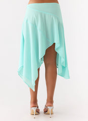 Kia Low Rise Asymmetrical Midi Skirt - Aqua