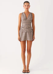 Tablo Drop Waist Mini Dress - Check Print