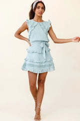 Olga Tiered Frill Detail Waist Tie Dress Sage