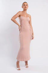 Graziella Laced Corset Midi Dress Nude