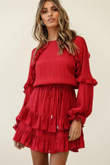 Best Wishes Long Sleeve Frill Detail Dress Wine