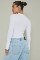 Henley Snap Front Bodysuit White