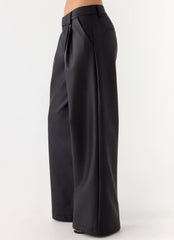 Samuel Low Rise Faux Leather Pants - Black