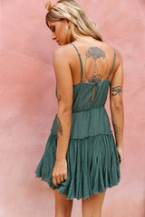 Rosabel Spaghetti Strap Fluted Hem Dress Green