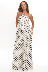 Galentines Wide Leg Pants Polka Dot Ivory
