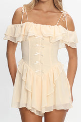 Scarlet Off-Shoulder Ruffle Romper Dress Butter