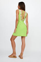 Cozumel V-Neck Embroidered Mini Dress Lime