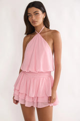 Seliah Halter Layered Hem Mini Dress Blush