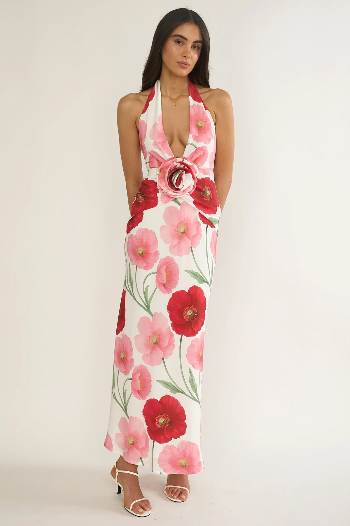 Vale 3D Flower Halter Maxi Dress Floral