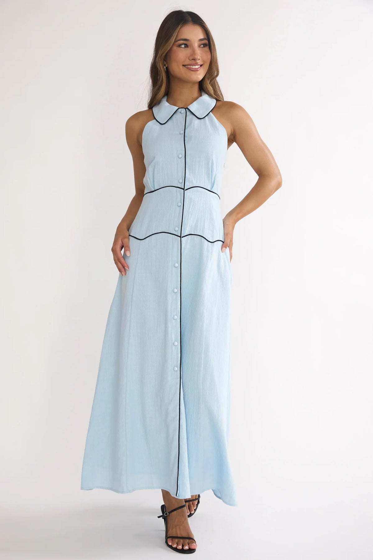 Teagun Collared Button Maxi Dress Blue