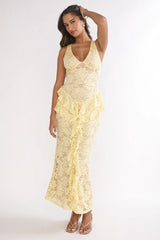 Serenella Peplum Lace Maxi Dress Butter