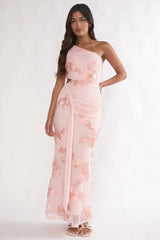 Luli One-Shoulder Cut-Out Maxi Dress Textured Blush
