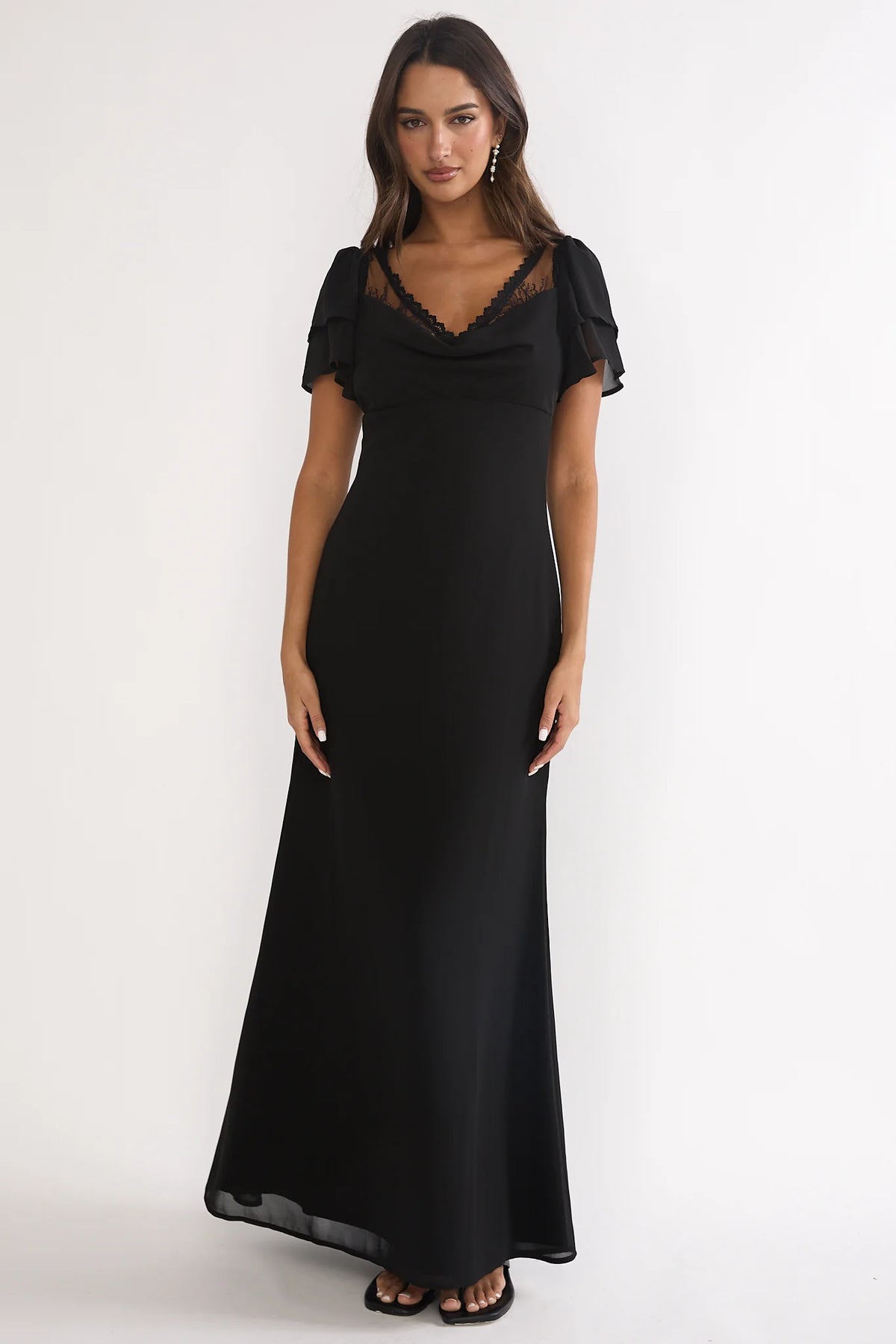 Elorin Lace Trim Maxi Dress Black