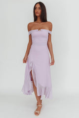 Moonlit Magic Off-Shoulder Split Maxi Dress Lilac