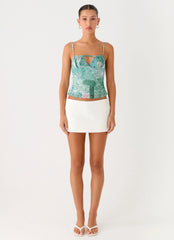 Nalini Ruched Neckline Top - Green Paisley