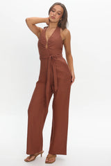 Lioren Plunging Halterneck Jumpsuit Chocolate