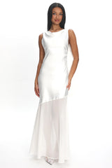 Second Glances Cowl Neck Backless Maxi Dress Oyster