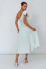 Jolina Ruffle Shoulder Midi Dress Mint