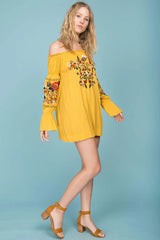 Saige Floral Day Dress Yellow Mustard