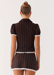 Bennett Button Up Top - Toffee Stripe