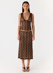 Malachie Lace Midi Skirt - Chocolate