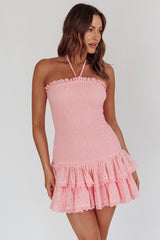 Franni Shirred Drop Waist Mini Dress Pink