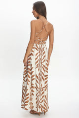 Mariana Strappy Back Maxi Dress Print Cream