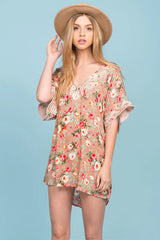 Brynn Floral Embroidered Tunic Dress Mocha
