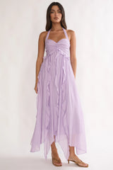 Spirit Frill Trim Halterneck Maxi Dress Purple