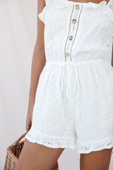 Virginia Ruffle Strap Eyelet Embroidery Romper White