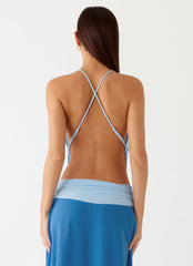 Sweet Charm Cowl Neck Top - Baby Blue