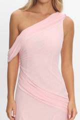 Anaisa Asymmetric Neckline Draped Maxi Dress Light Pink